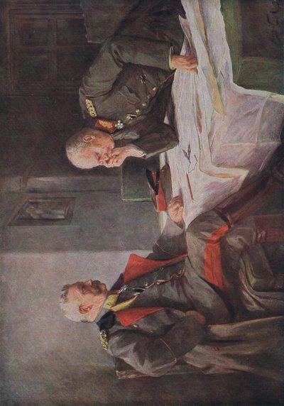 Een oorlogsplan bestuderen, illustratie uit Hindenburg uitgegeven door Daterlandischer Derlag C U Weller Berlijn, 1922 door Hugo Vogel