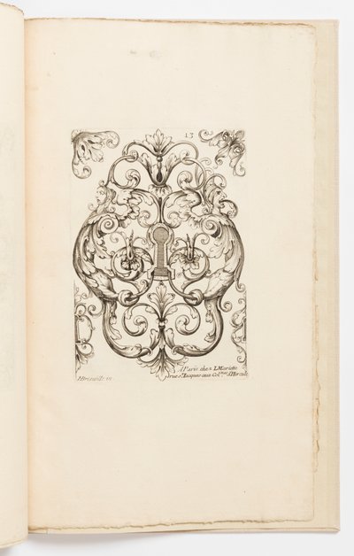Plaat 13, uit Diverses pièces de serruriers (Verschillende ontwerpen voor slotenmakers) door Hugues Brisville
