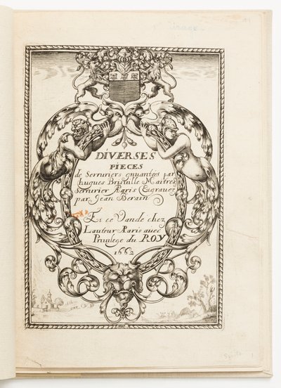 Titelpagina, uit Diverses pièces de serruriers (Verschillende Ontwerpen voor Slotmakers) door Hugues Brisville