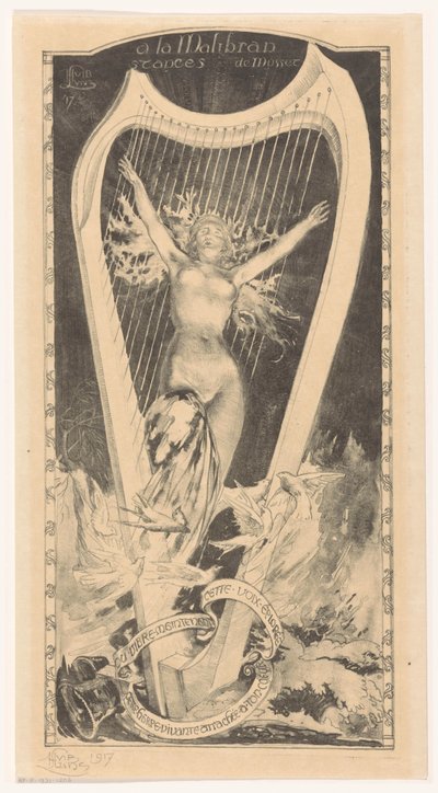 Maria Malibran voor harp door Huib Luns (signed by artist)