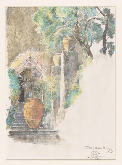 Trap in tuin te Taormina door Huib Luns (signed by artist)