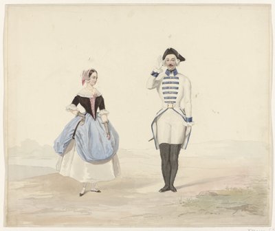 Man en vrouw in historisch kostuum, 1841 door Huib van Hove Bz