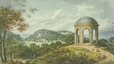 Scène nabij de Tempel, uit het Rode Boek voor Antony House, ca. 1812 door Humphry Repton