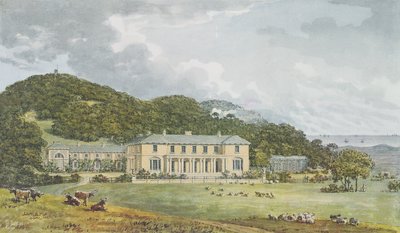 Zuidgevel met westgevel in perspectief, uit het Rode Boek voor Antony House, c.1812 door Humphry Repton
