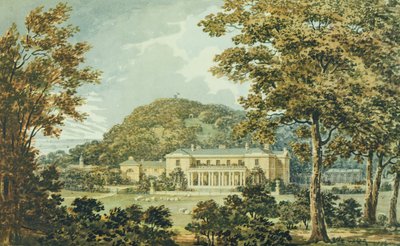 De zuidkant met oostkant in perspectief, uit het Rode Boek voor Antony House, ca. 1812 door Humphry Repton