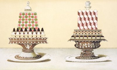 Ontwerp voor de presentatie van desserts, illustratie uit een Hongaars kookboek over Franse keuken, ca. 1880 door Hungarian School