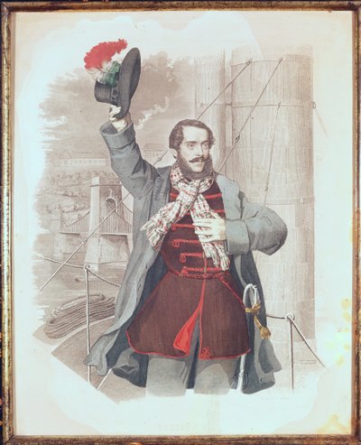 Portret van Lajos Kossuth bij de Kettingbrug in Boedapest, 1849 door Hungarian School