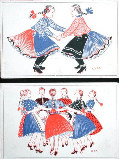 Ansichtkaarten met traditionele Hongaarse dansen, ca. 1947-48 door Hungarian School