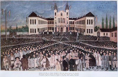 De Bijeenkomst van de Roemeense Boeren in Blaj in Transsylvanië op 15 mei 1848 door Hungarian School