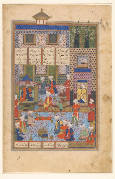 Rustam neemt afscheid van Shah Kai Khusrau door Husain Mirza Baiqara van Herat (manner of)
