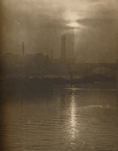 Mist van een Londense avond aan de Surrey Shore bij Waterloo Bridge, ca. 1935 door Huson