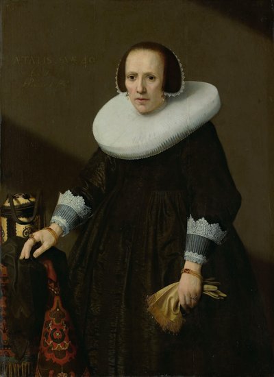 Portret van Geertruyd Reael, Vrouw van Philips Denijs door Huygh Pietersz Voskuyl