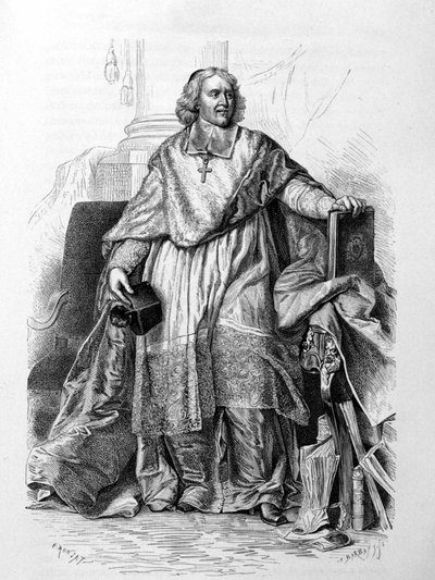 Gegraveerd portret van Jacques-Benigne Bossuet, bisschop van Meaux na Hyacinthe Rigaud (Musée du Louvre) - in 