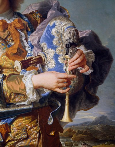 Gaspard de Gueidan speelt doedelzak, ca 1735, detail door Hyacinthe Francois Rigaud