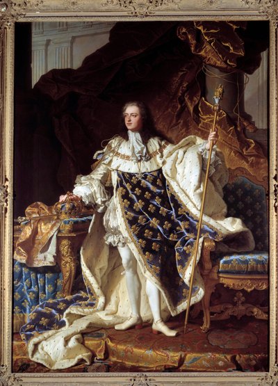 Volledig portret van Lodewijk XV in kroningsgewaden (1710-1774) door Hyacinthe Francois Rigaud