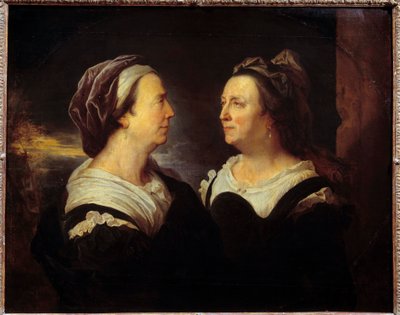 Portret van mevrouw Rigaud moeder in twee verschillende houdingen. Dubbelportret van een vrouw in profiel (links en rechts). door Hyacinthe Francois Rigaud