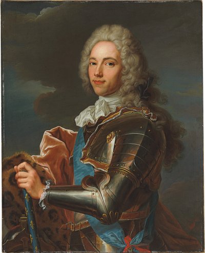 Portret van de hertog van Broglie, met sjerp van de Orde van de Heilige Geest, met staf van een maarschalk van Frankrijk door Hyacinthe Francois Rigaud