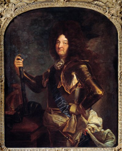 Portret van de koning van Frankrijk Lodewijk XIV (1638-1715), in harnas door Hyacinthe Francois Rigaud