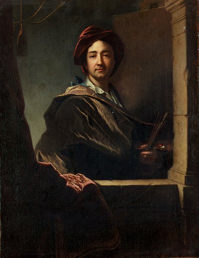 Portret van de kunstenaar, halve lengte, bij een venster, 1712 door Hyacinthe Francois Rigaud