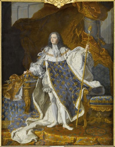Portret van Lodewijk XV in zijn koninklijke kostuum door Hyacinthe François Honoré Rigaud
