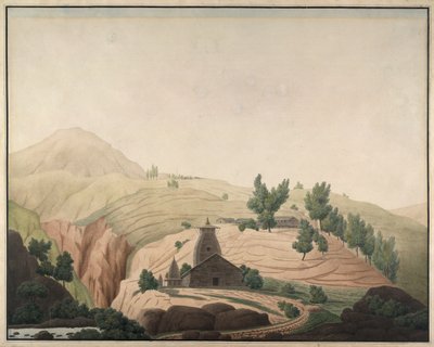 Het dorp Barhaiti met een tempel op de voorgrond door Hyder Jung Hearsey