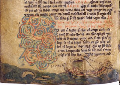 Geïllustreerde initiaal S, uit een kopie van de oorspronkelijke 13e-eeuwse Jonsbok wetverzameling door Icelandic School