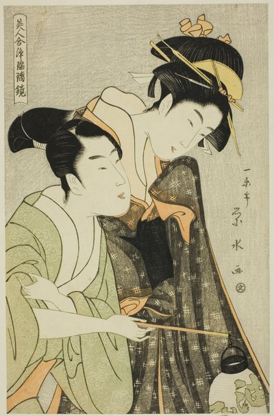 Osome en Hisamatsu, uit de serie "Schoonheden in Joruri-rollen (Bijin awase joruri kagami)" door Ichirakutei Eisui