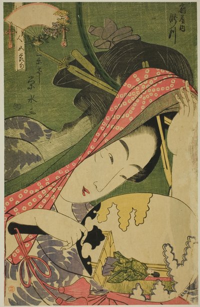 De Courtisane Takigawa van de Ogiya, uit de serie "Schoonheden van de Vijf Festivals (Bijin gosekku)" door Ichirakutei Eisui