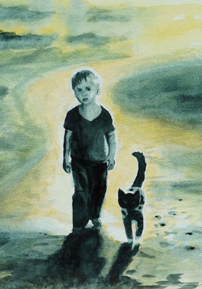 Jongen en kat lopen door Ida Publishing