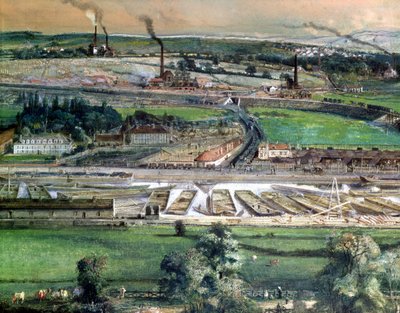 Industrielandschap in het Blanzy steenkoolveld, Saone-et-Loire (detail) door Ignace Francois Bonhomme