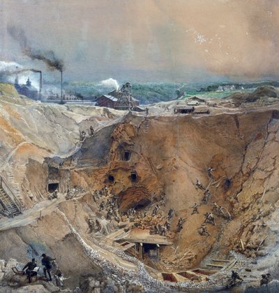 Opencast mijnbouw bij Vieille Montagne, Saône-et-Loire, ca. 1854 door Ignace Francois Bonhomme