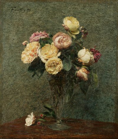 Stilleven: Rozen in een Glazen Vaas door Ignace Henri Jean Fantin Latour