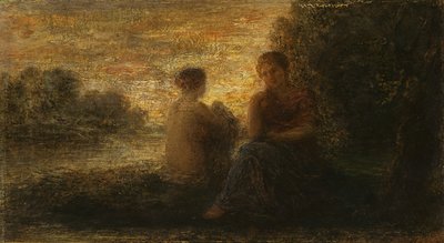 Twee vrouwen zittend bij een meer door Ignace Henri Jean Fantin Latour
