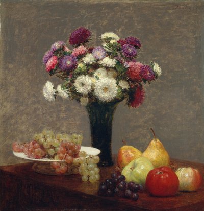 Asters en Fruit op een Tafel, 1863 door Ignace Henri Jean Fantin Latour
