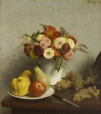 Bloemen en fruit door Ignace Henri Jean Fantin Latour
