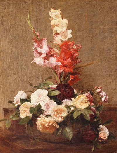 Gladiolen en Rozen, 1881 door Ignace Henri Jean Fantin Latour