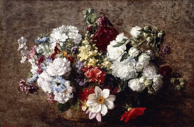Gemengd boeket door Ignace Henri Jean Fantin Latour