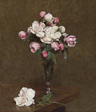 Roze en Witte Rozen in een Champagneglas door Ignace Henri Jean Fantin Latour