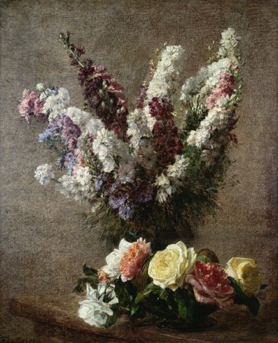 Rozen en Ridderspoor, 1885 door Ignace Henri Jean Fantin Latour