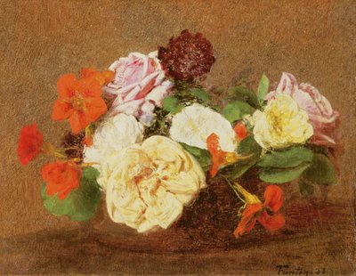Rozen en Oost-Indische kers in een Vaas, 1883 door Ignace Henri Jean Fantin Latour