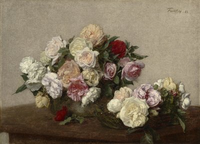 Rozen in een kom en schaal, 1885 door Ignace Henri Jean Fantin Latour