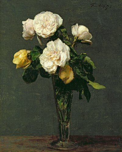 Rozen in een Champagne Fluit, 1873 door Ignace Henri Jean Fantin Latour