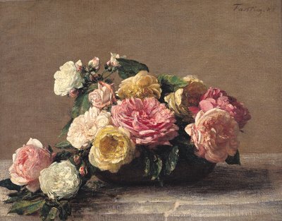 Rozen in een Schotel, 1882 door Ignace Henri Jean Fantin Latour