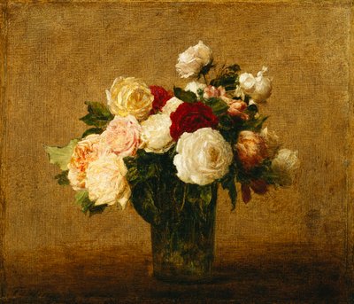 Rozen in een glazen vaas; Roses dans un Vase de Verre door Ignace Henri Jean Fantin Latour