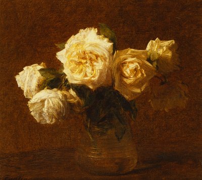 Zes gele rozen in een vaas door Ignace Henri Jean Fantin Latour