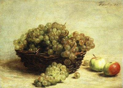 Stilleven, druiven en appels in een mand, 1880 door Ignace Henri Jean Fantin Latour