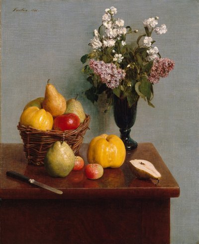 Stilleven met Bloemen en Fruit, 1866 door Ignace Henri Jean Fantin Latour