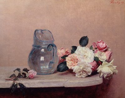 Stilleven met rozen, 1889 door Ignace Henri Jean Fantin Latour