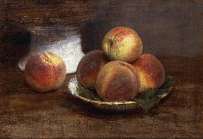 De kom met perziken door Ignace Henri Jean Fantin Latour