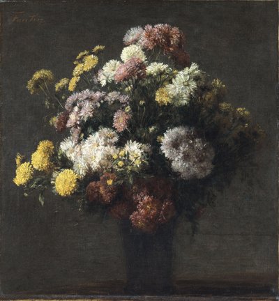 Vaas met chrysanten door Ignace Henri Jean Fantin Latour